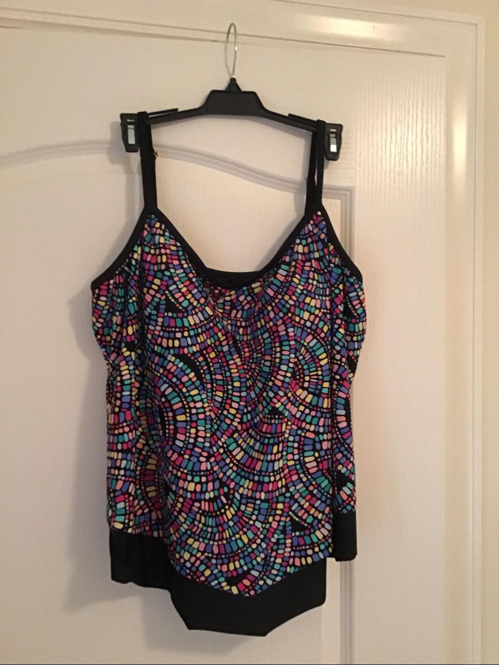 Maxine of Hollywood Black Multi-Color Mosaic Print Tankini Top